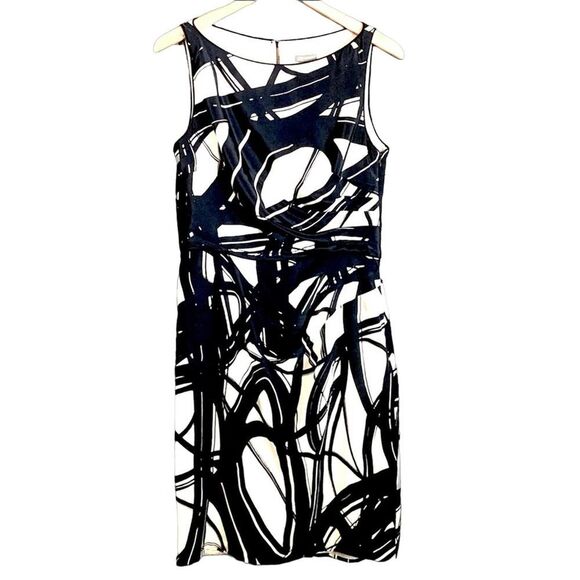 Ann Taylor 100% Silk Abstract Print Sheath Dress Black Ivory Size 6 - Picture 1 of 8